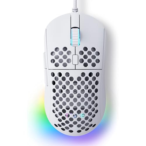 Dierya × TMKB M1SE Rato Gaming Branco, 12800 dpi Gaming Mouse, 6 botões programáveis rato branco, RGB personalizável rato Gaming com cabo, rato ergonómico com cabo PC computador