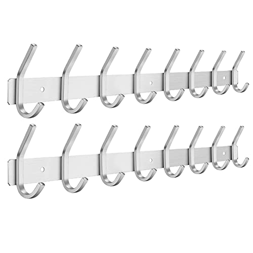 JOLY FANG Cabide de parede, ganchos de cabides de parede em aço inoxidável, cabides de parede ideais para quarto casa de banho (8 - Gancio 2 peças, prata)