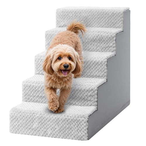 KSIIA Escada para cães pequenos de 55 cm de altura, escada para animais de estimação com capa lavável removível, escada para gatos velhos cães, rampa antiderrapante para cães para cama, sofá, cinzento