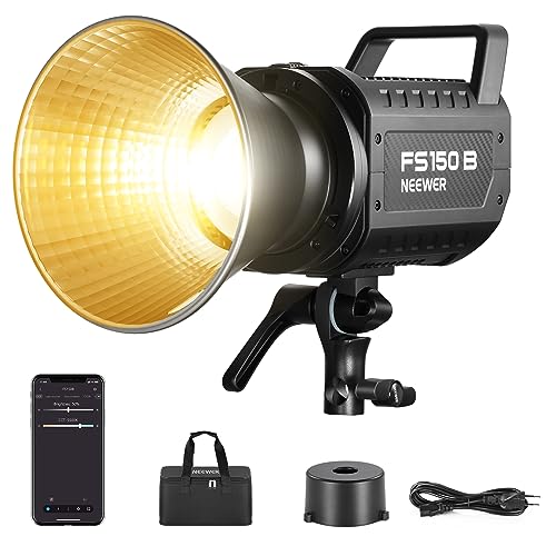NEEWER FS150B Luz de vídeo com controlo 2,4 G/App, iluminação contínua de fotografia, 130 W lâmpada com lâmpada COB com 4 tipo atenuação, 72000 lux/1 m, 2700K-6500K, CRI 97+, 12 efeitos. , Bowens M