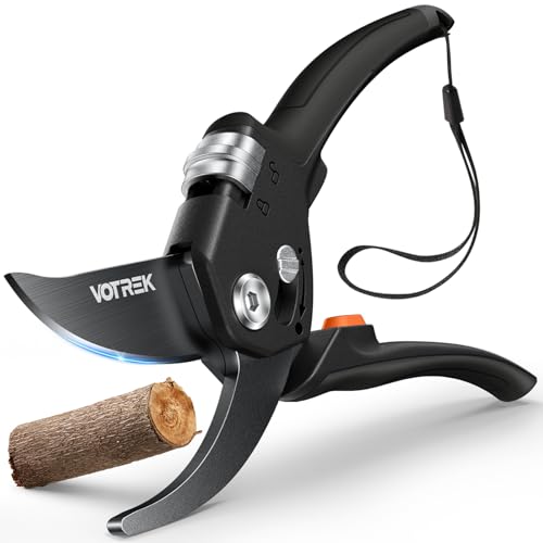 VOTERK Tesoura de poder para mãos fracas, tesouras de jardinagem, Bypass profissionais, tesouras de jardim para madeira fresca/flor, 【Lâminas SK5: Mola incorporada: pega ergonómica】