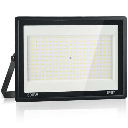 Foco LED exterior 300 W, iluminação de segurança, 7000 K branco frio, 30000 LM super brilhante, IP67 impermeável, 300 LEDs, holofote para exterior para jardim, pátio, garagem, oficina, corredor