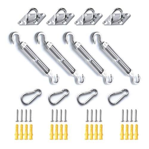 Kit de instalação para toldo de sombra, M6 aço inoxidável 304 resistente a óxido, conjunto de 12 peças com 16 parafusos para toldo quadrado e triangular