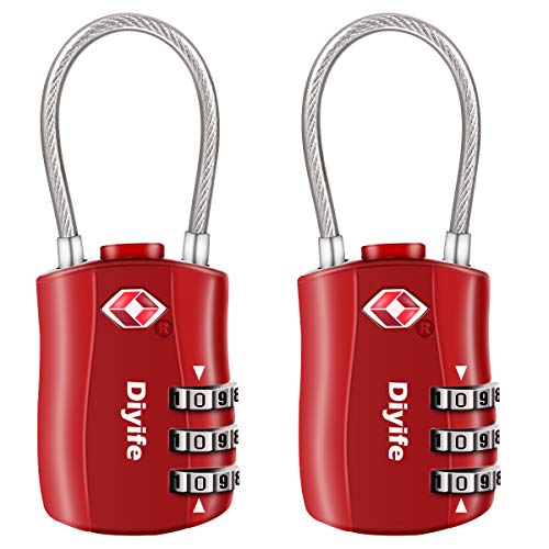 Diyife TSA Bagagem Locks, [2 embalagens] Cadeado de segurança de 3 dígitos, combinação de cadados, bloqueio de códego para malas bagagem de viagem, etc. (vermelho)