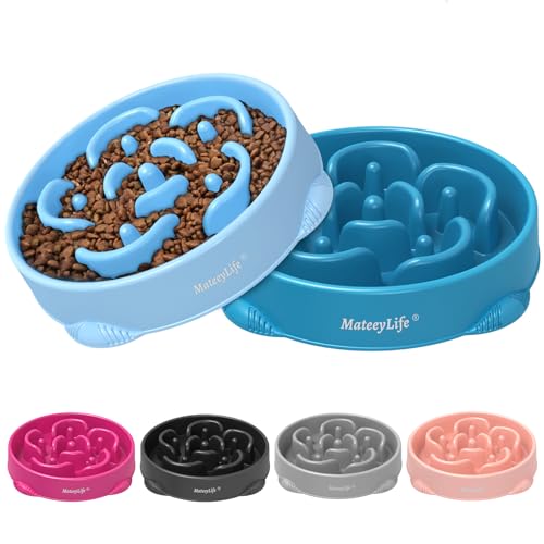 MateeyLife 2 Peças Comdeiro Antivoracidade - Tigela Puzzle Interativa para alimentação lenta e evitar inchaço, Alimentador para cães médios e grandes (azul 26,5 cm)