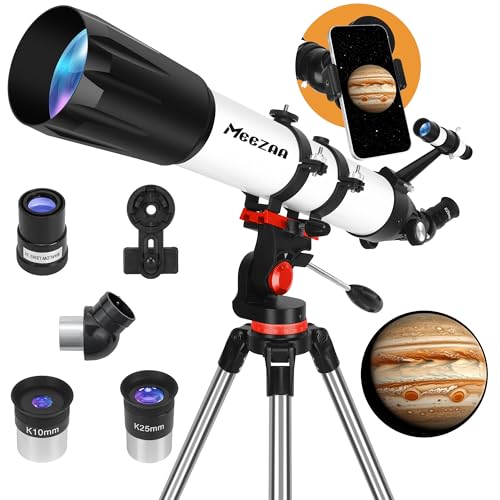 MEEZAA Telescópio, telescópio astronómico adultos profissionais ultra potente 32 X-240 X, 90/800 mm refletores para crianças e iniciantes com tripé e adaptador de telefone observar a lua