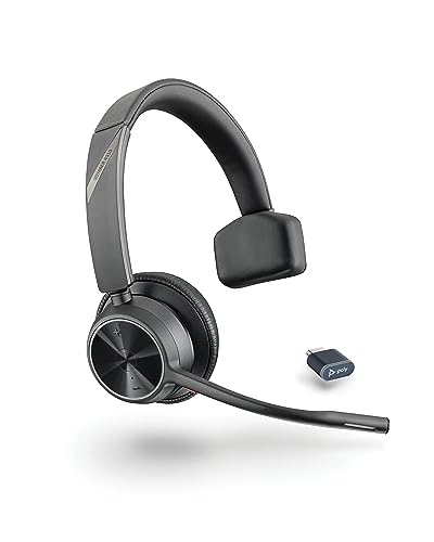 Poly - Voyager 4310UC Wireless Headset (Plantronics) - Single-Ear Headset with Boom Mic - Connect to PC/Mac via USB-A Bluetooth Adapter, Cell Phone Via Bluetooth - Works with Teams, Zoom & More, preto