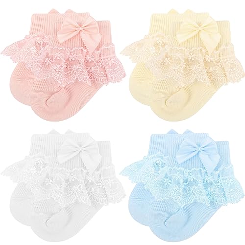 DRESHOW Meias de renda para bebés meias de renda com folhos para recém-nascidos meias para meninas meias de vestir para o tornozelo