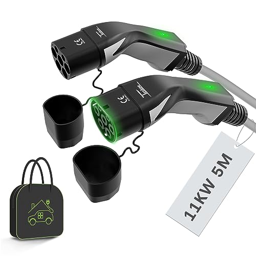 Teskee Cabo de carregamento EV tipo 2 a tipo 2 para carregador EV estação de carregamento EV Wallbox compatível com todos os veículos elétricos e carros híbridos plug-in 11 kW 16 Amp 5 metro trifásico