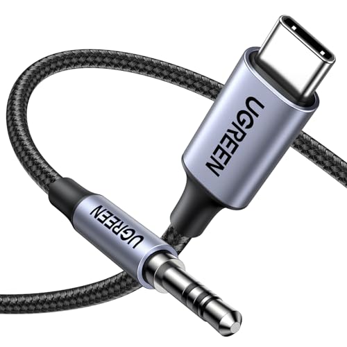 UGREEN Cabo USB C a Jack 3.5 DAC Chip 1M auxiliar tipo de carro compatível com iPhone 16 Plus Pro Max iPad Galaxy S25 Ultra Pixel 9 XL (cinzento)