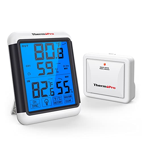 ThermoPro, TP65 termómetro higrómetro digital para interior e exterior, medidor de humidade e temperatura, sem fios, com ecrã tátil grande, e retroiluminação