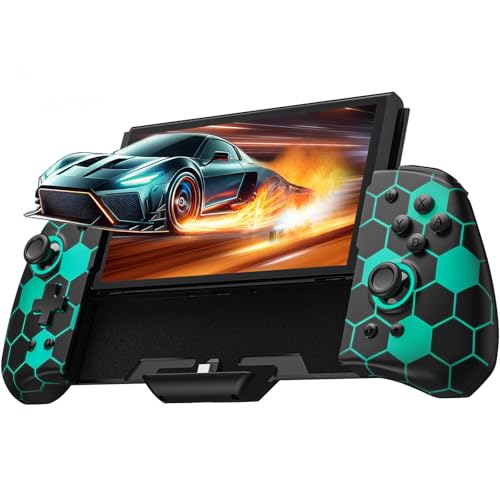 PALPOW Mando luminoso Switch – Compatible con Nintendo Switch/OLED, diseño ergonómico Luminpad, Joypad monobloque, RGB, Turbo, Mapping – Negro Panal de Abeja