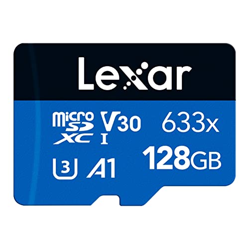 Lexar 633 x Cartão micro SD de 128 GB, cartão de memória microSDXC UHS-I, com adaptador SD, até 100 MB/s de leitura, A1, C10, U3, V30, cartão TF para smartphone, tablet e câmara IP
