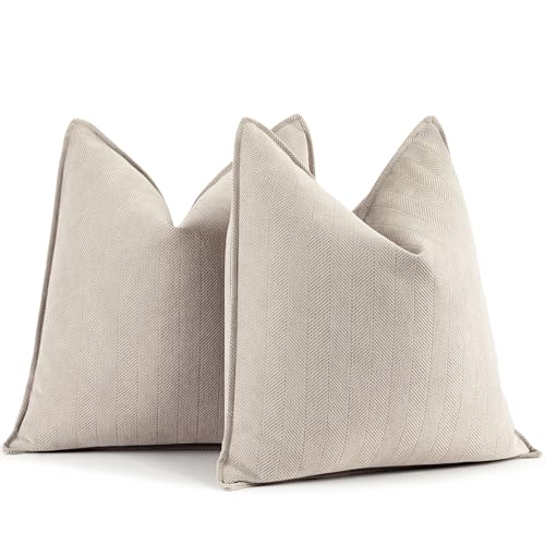ZWJD Capa de almofada 55 x 55 bege conjunto de 2 de chenille com design elegante, almofada decorativa macia e luxuosa para sofá, cama e decoração de casa