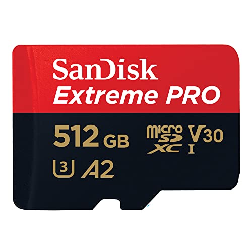 SanDisk Extreme PRO 512 GB cartão microSDXC adaptador SD + RescuePro Deluxe, até 200 MB/s, com classe A2 de desempenho das aplicações UHS-I Class 10 U3 V30