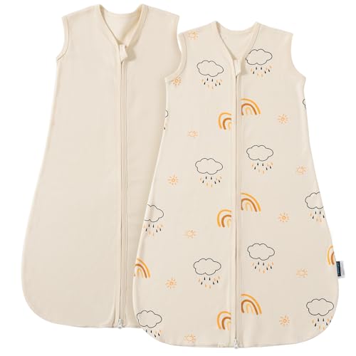 PewinGo Saco de dormir para bebé 0,5 TOG 0-6 meses saco de dormir 2 peças com 100 % algodão, manta para recém-nascido com fecho duplo | material macio respirável e lavável na máquina - bege