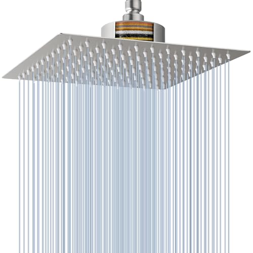 Cabeça de duche de chuva Voolan com cabeças de chuveiro de chuva grandes, filtradas e de alta fluxo, feitas de aço inoxidável, filtro de cabeça de duche em cascata, 25 cm escovado