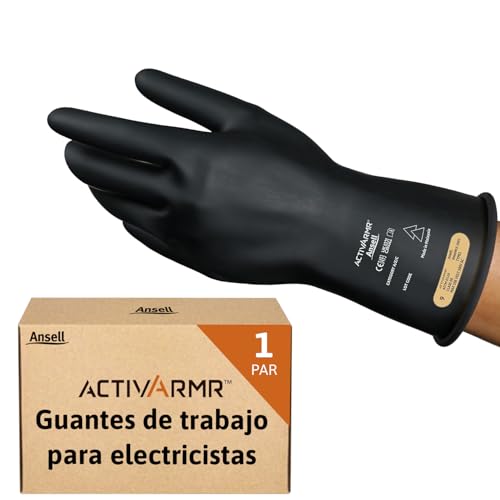 Ansell ActivArmr Luvas isolantes dielétricas, proteção elétrica classe 0, tensão 1000 V, trabalho com eletricidade, látex de borracha natural, 28 cm, preto, tamanho XL, 1 par