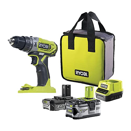 RYOBI Broca Percutor 18 V ONE+ com baterias 2,0 Ah e 4,0 Ah, carregador e saco - potente, compacto e garantia estendida