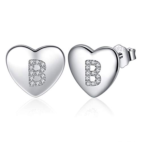 Jrêveinfini Brincos de coração para mulher e menina em prata de lei 925, letras iniciais de A a Z, com caixa de presente
