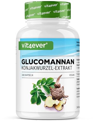 Glucomanano da raiz de konjac - 240 cápsulas, altamente dosado com 4200 mg por porção diária, otimizado com crómio - vegano