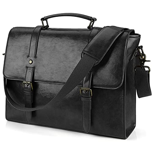Lubardy Mala de tiracolo homem mala portátil 15,6 polegadas impermeável mala de mensageiro couro PU vintage mala de trabalho negócios escola