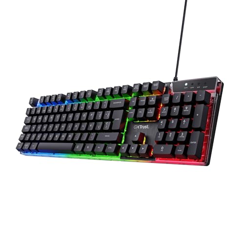 Trust Gaming GXT 835 Azor teclado retroiluminado, design QWERTY espanhol, iluminação LED, teclado com fios para Windows, Mac, PC, computador, portátil, preto