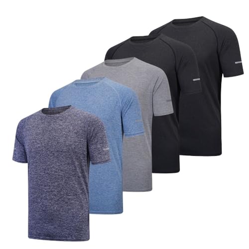 Fovdtaa Pacote de 5 t-shirts atléticas respiráveis de manga curta e gola redonda para homem, para ginásio, treino e corrida