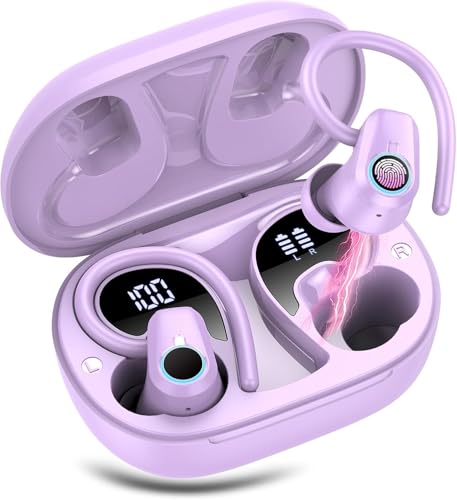 Auriculares sem fios desportivos, auriculares Bluetooth 5.3 HiFi estéreo com microfone HD, ecrã LED, 50H capacetes sem fios Bluetooth com cancelamento de ruído ENC, IP7 impermeável capacetes, USB-C
