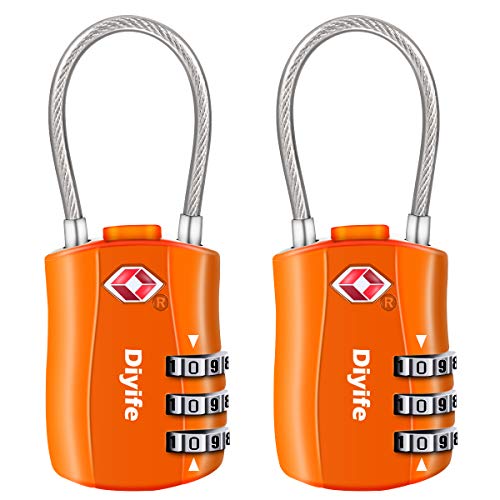 TSA Bagagem Locks, [2 pacotes] Diyife Cadeado TSA, 3 dígitos de segurança cadeados, bloqueio de código para malas de viagem etc. (laranja)