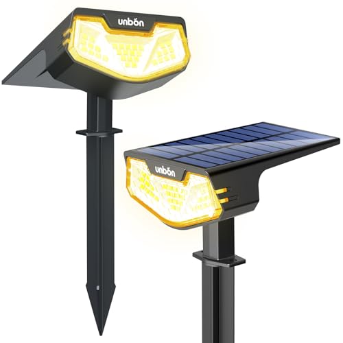 UNBON Luzes solares LED para exterior e jardim, 2 peças holofotes LED exteriores solares jardim potentes 32 LED, 3 modos de luz, impermeável IP65 candeeiro holofote luz solar exterior jardim luz