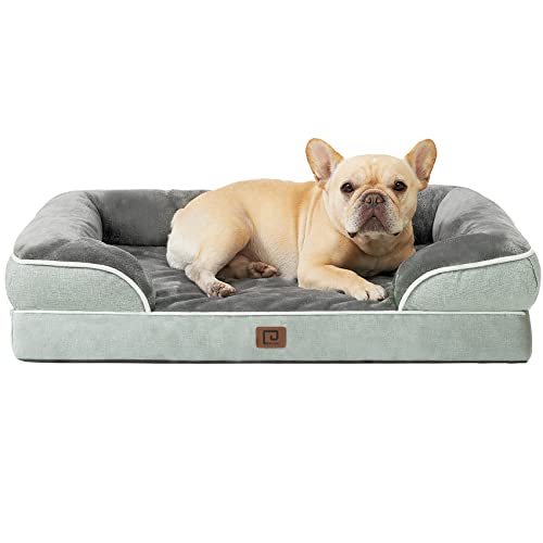 EHEYCIGA Cama de cães médios 76 x 51 x 16 cm, cama de cães pequenos, impermeável, lavável com espuma viscoelástica, sofá, cão removível, verde cinzento