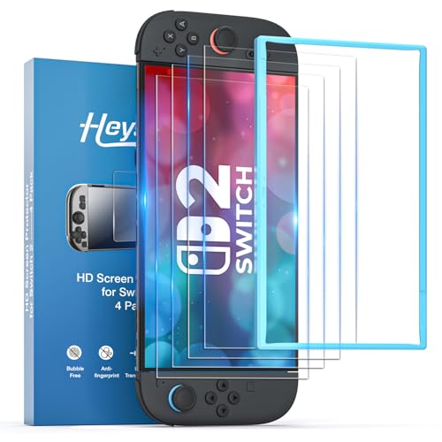 HEYSTOP Protetor de ecrã para Nintendo Switch 2 [pacote de 4] protetor de ecrã de vidro temperado para Nintendo Switch 2 modelo 2025, dureza 9H, anti-riscos, HD claro, fácil instalação