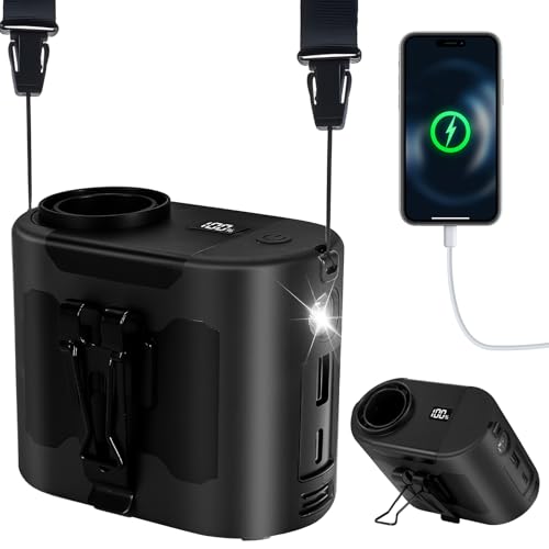 POPERFUN Ventoinha portátil de 14800 mAh 40 H, recarregável ventilador de cintura de 5 velocidades, 16000 RPM, luz LED de fãs de pescoço mãos livres para arquitetura, horticultura, campismo e viagens