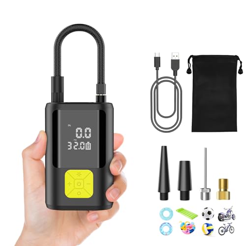 6000 Mah Compressor de ar portátil, 150 PSI insuflável rodas carro mini bomba de ar bicicleta elétrica com ecrã LCD digital e lanterna LED, com 4 bicos para carros, motas, bolas de bicicleta