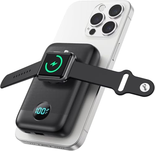 Magnético Power Bank para MagSafe, 4 em 1, 10800 mAh bateria externa sem fios QC4.0 PD 25 W USB C carregamento rápido bateria portátil com ecrã LED para Apple Watch/iPhone 16/15/14/13/12 Série