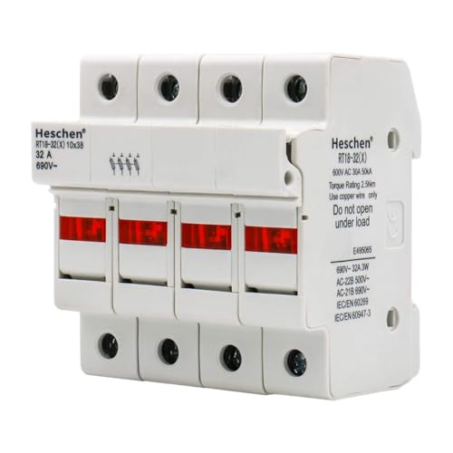 Heschen Base cilíndrica do porta-fusíveis RT18-32 (X) 32A AC690V montagem em calha DIN de 4 polos para RT18 RO15 10 x 38 mm fusível CE listado UL