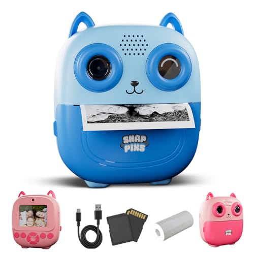 SnapPix Câmara fotos infantis instantâneas com papel de impressão e cartão SD, 20 MP, câmara de fotos para crianças, presente para crianças dos 3 aos 14 anos (azul e rosa) (azul)