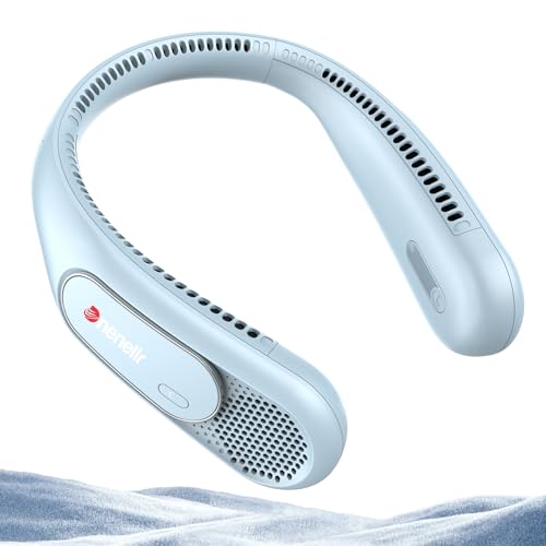 Ventoinha de pescoço, 6000 mAh ventilador de pescoço portátil recarregável USB, 3 velocidades, ventilador de pescoço portátil sem pás para homens, mulheres, crianças, interiores e exteriores (azul