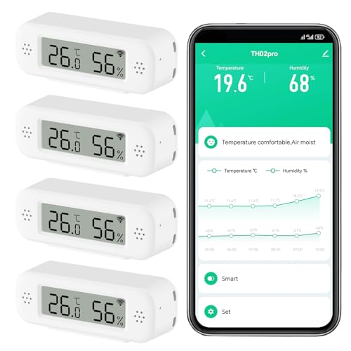 Termómetro digital inteligente higrómetro, sensor de temperatura e humidade interior Wi-Fi com alerta de aplicativo, medidor de temperatura mini com armazenamento e exportação de dados, compatível com