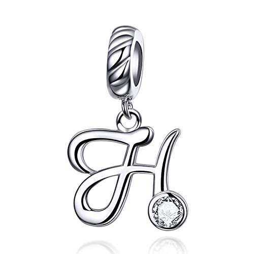 LaMenars Letras pendentes de alfabeto A-Z contas encantos originais prata de lei 925 com zircônia cúbica para Pandora e Europeu pulseiras braceletes colares para mulher