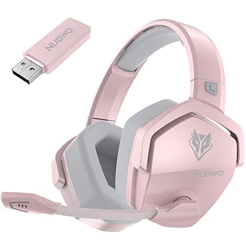 NUBWO G06 Capacetes Gaming sem fios com drivers de 50 mm para PC/Ps5/Ps4/NS/Mobile, auriculares sem fios com 2,4 GHz+Bluetooth 5,3 modo duplo, 7,1 som envolvente, duração 100 HR + Rosa