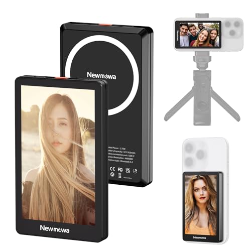 Newmowa Preto ecrã magnético para Selfie Vlog, gravação sem fios 1080P, câmara traseira do telefone per Selfie Vlog TikTok LiveStream, compatível com iPhone (gravação com cabo 4K 30fps)
