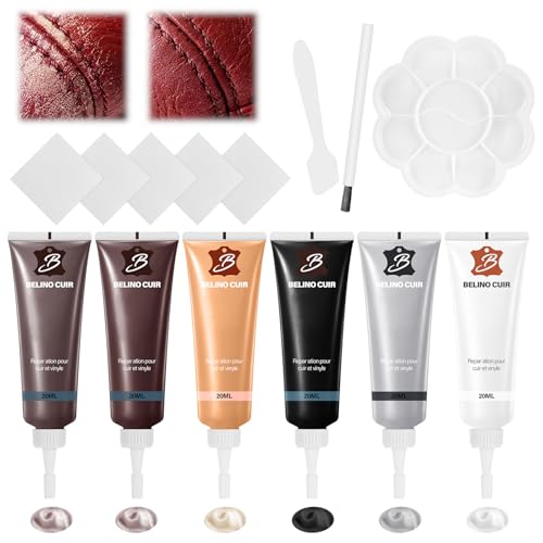 Luziyun Creme de reparação de couro, reparador de couro líquido, 6 cores kits de reparação de couro de sofá misturável, reparador de couro para sofá, casaco de couro, sapatos, casacos
