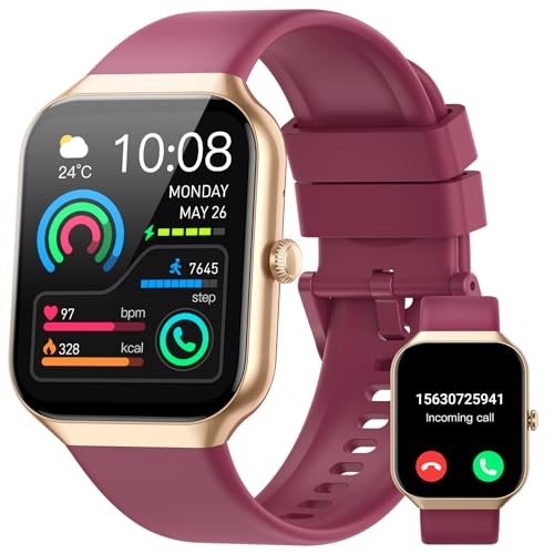 Relógio inteligente para mulher e homem, 1,96" Smartwatch com chamada Bluetooth, monitor de sono/podómetro, Smartwatch mulher 113 modos pulseira atividade impermeável IP68 para Android iOS Bordeaux