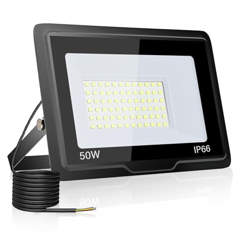 toobettp Foco LED para exterior 50 W, 5000 LM holofotes LED para exteriores, 6500 K, branco frio, impermeável, IP66, projetores exteriores para garagem, jardim, pátio, parque