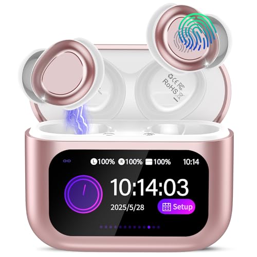 ZYHKON Auriculares sem fios, HiFi estéreo capacetes sem fios Bluetooth 5.4 com cancelamento de ruído Mic, impermeável IP7 auriculares dormir, ouro rosa