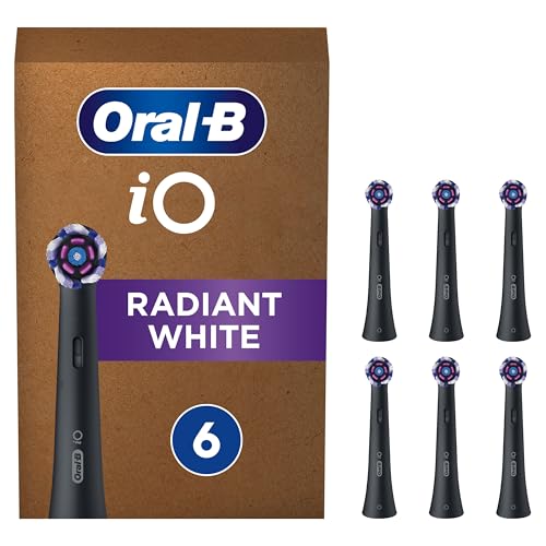 Oral-B iO Radiant White Peças sobresselentes para escova de dentes elétrica, embalagem de 6 cabeças, preto - originais (tamanho da caixa de correio)