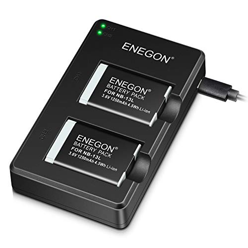 ENEGON NB-13 L Pacote de baterias de lítio (2 pacotes) e carregador duplo para Canon PowerShot G5X, G5X Mark II, G7X, G7 X Mark II/III, X720 HS,SX730 HS,SX740 HS,SX620 HS, HS, G1X Marinho K III, G9X,