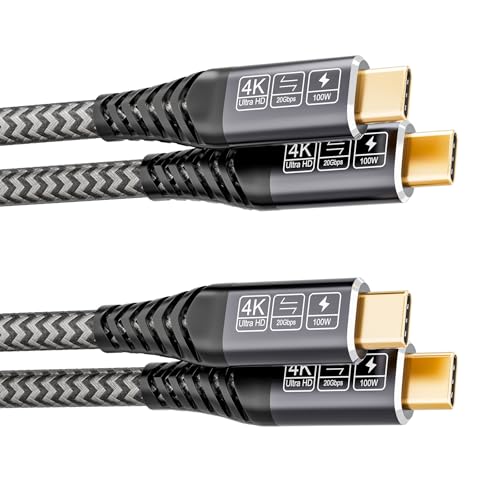 CAKOBLE Cabo USB C 0,5 m, [2 pacotes] USB 3.2 Gen2 20 Gbps transmissão, carregamento rápido, 5 K/4 K@144 Hz 100 W cabo USB C curto para telemóveis, MacBooks, Hub, Dock, M3,SSDSSD. ,eGPU, Laptops